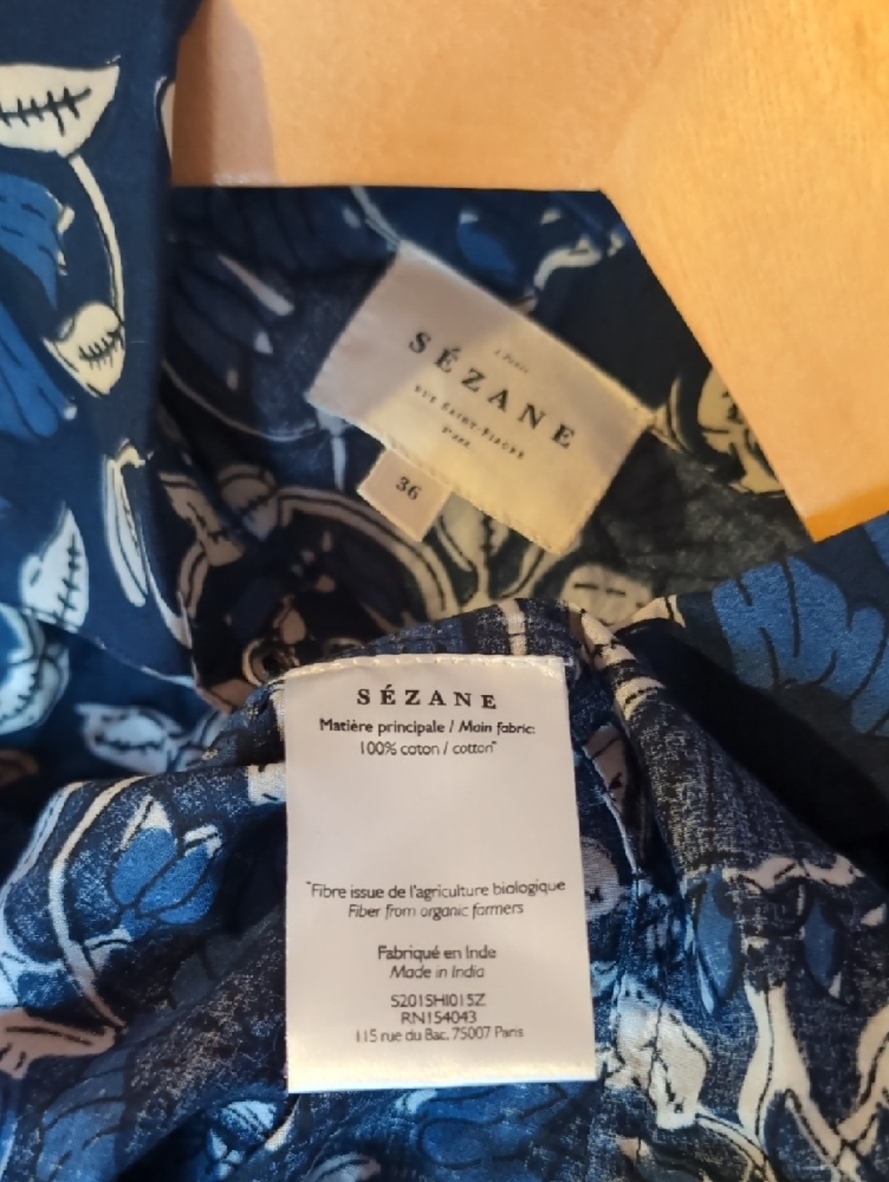 Sézane Navy & Cream Floral Pierro Shirt Santorini Print 100% Cotton - Picture 7 of 7
